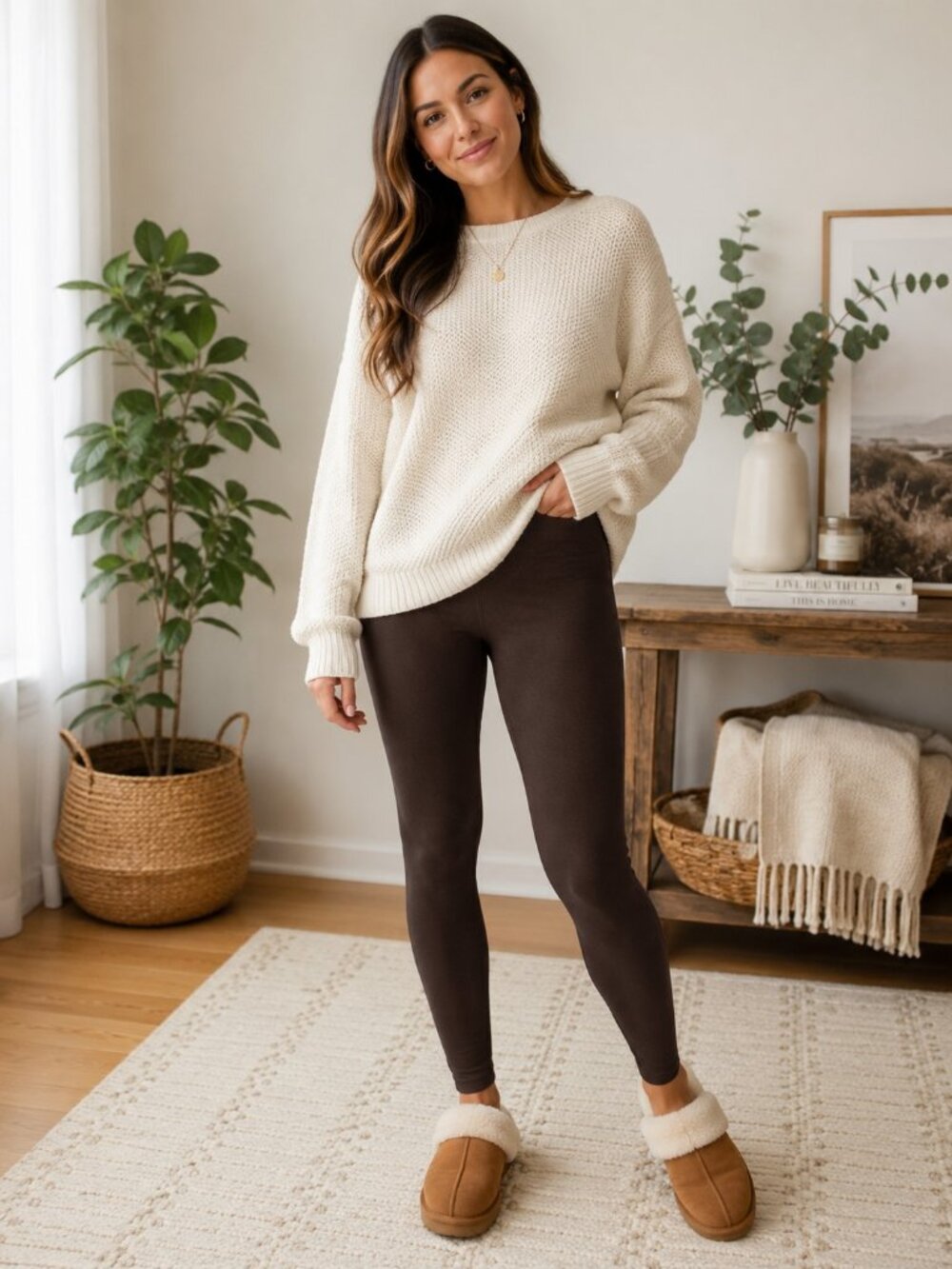 True Rock Women's Pull-On Mid Rise Leggings Chocolate Brown One Size Stretch